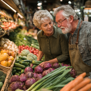 Senior fericit cu alimente sănătoase